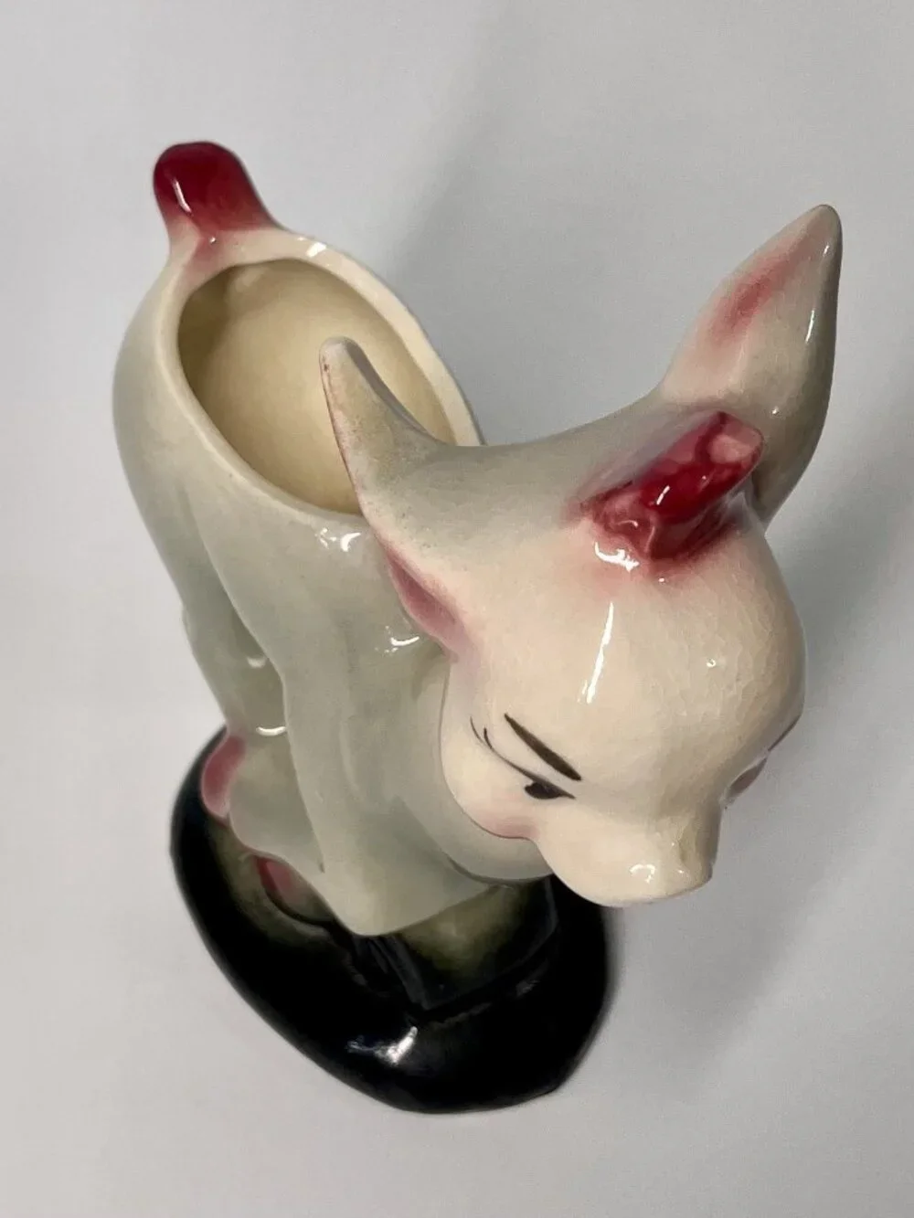Vintage Kitsch MCM Running Donkey Planter Ceramic Vase Gray Pink 6 x 6 inches